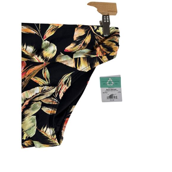 Sunsets Escape Retro Retreat Black Tropical Floral Print Foldover Bikini Bottoms - Picture 9 of 10